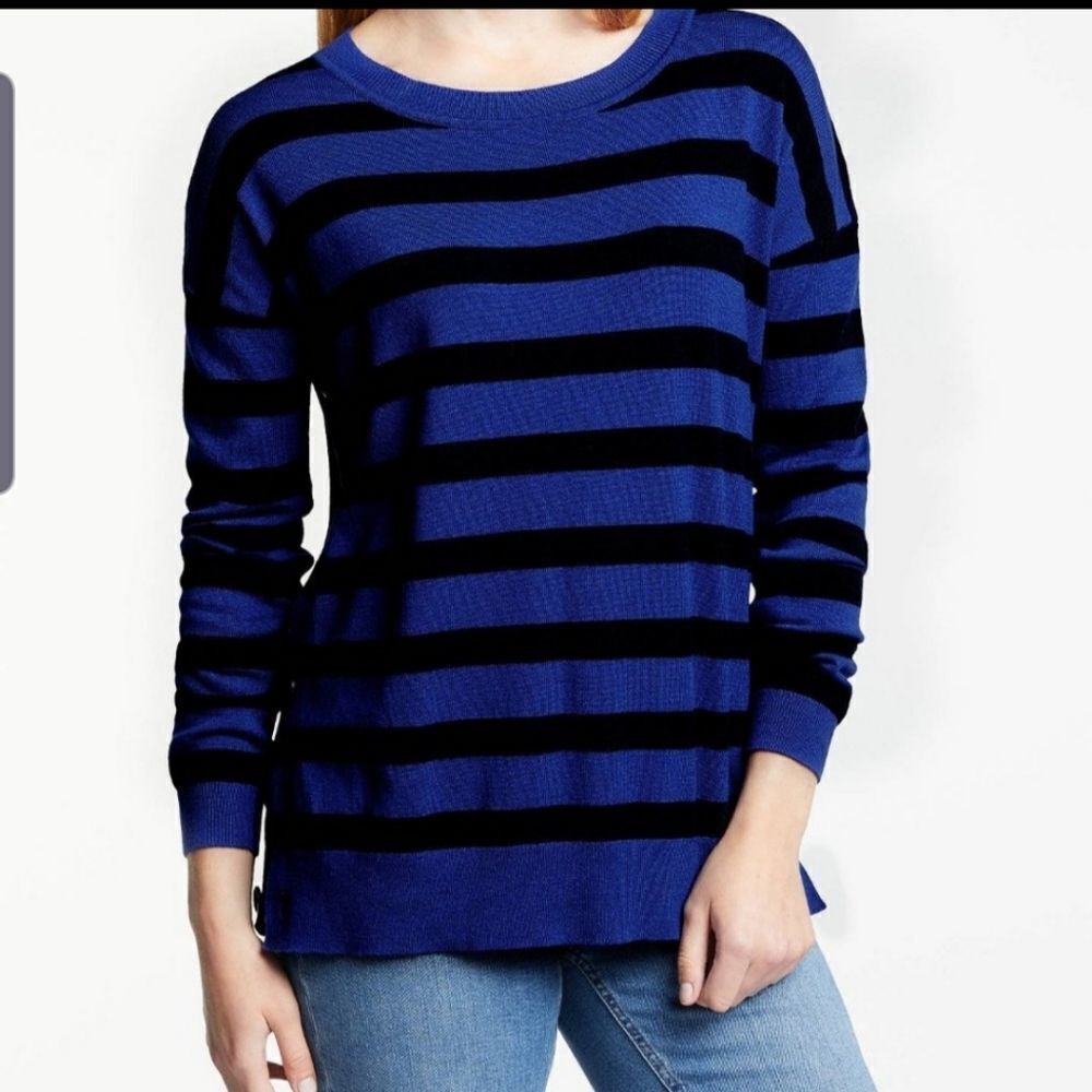 Boden grace side button blue&black striped sweater
